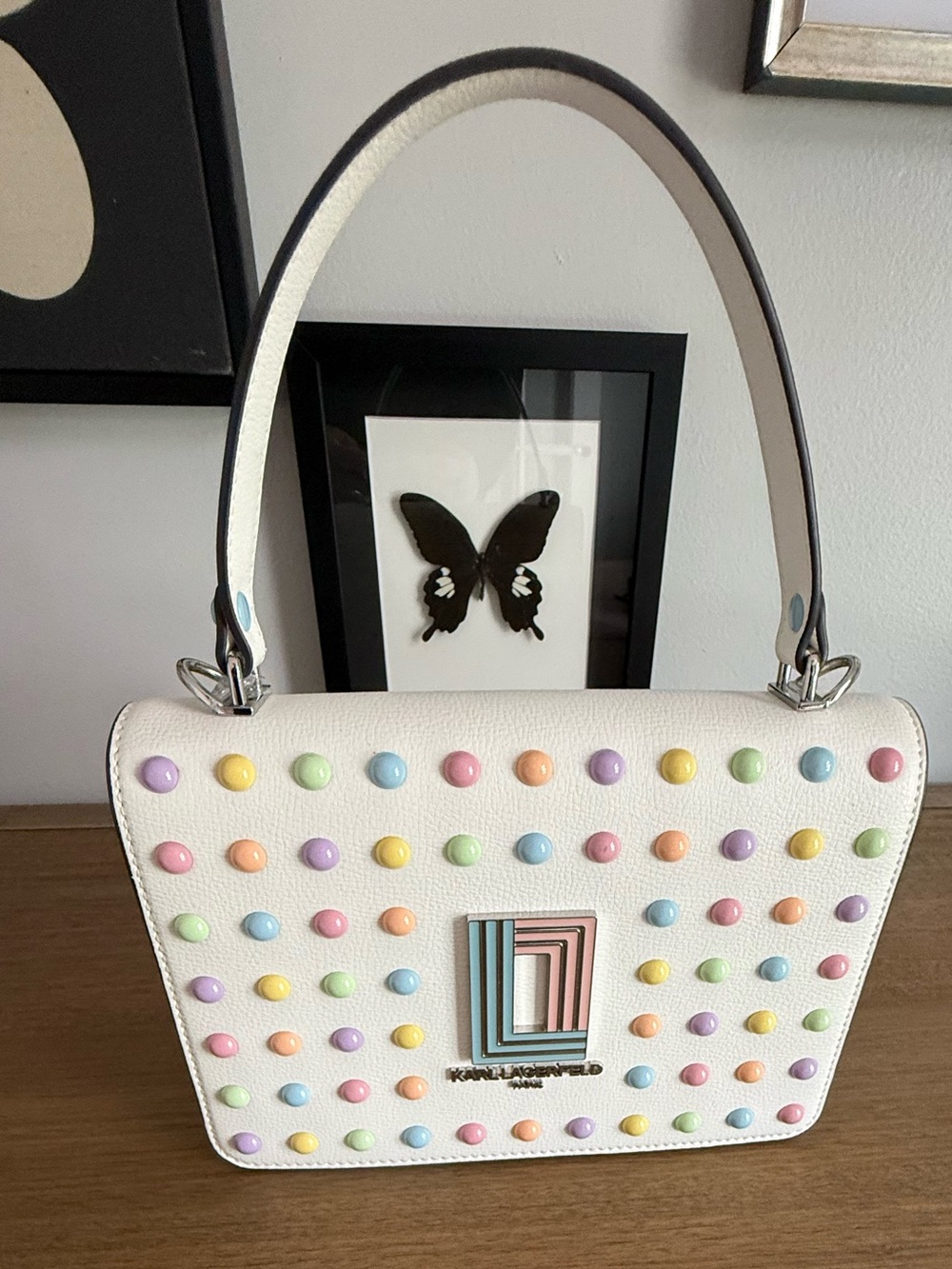 Karl Lagerfeld White Studded Pastel Top-Handle Bag